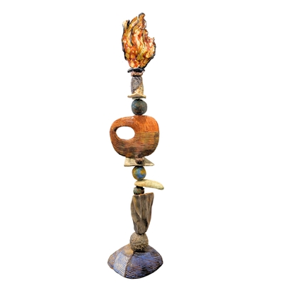 MARIA COUNTS - ABSTRACT CERAMIC TORCH TOTEM - CERAMIC - 45 X 11 X 11