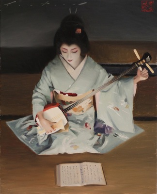 PHIL COUTURE - SHAMISEN TUNING - OIL ON CANVAS - 16 X 20