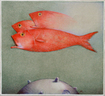 RAUL COLON - RED FISH - WATERCOLOR & PENCIL - 13 X 12