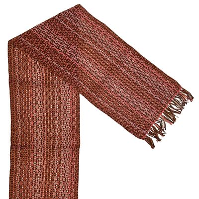 DEANNA DEEDS - LENO SCARF, WARM SERIES BROWN, SALMON - FIBER