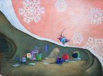 MARY NEWELL DEPALMA - PUTTING SWEATERS - MIXED MEDIA ON PAPER - 14 X 10