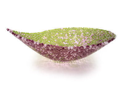 JOSEPH ENSZO - PALE RUBY PINK AND SPRING GREEN MURRINE GLASS BOWL - GLASS - 11X 9.5 X 4