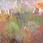 KAY FLIERL - GARDEN LYRICS 103 - PINK, GREEN, CAD YELLOW - OIL ON CANVAS - 24 X 24