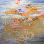 KAY FLIERL - GARDEN LYRICS 107 - PINK, ORANGE, BLUE - OIL ON CANVAS - 30 X 30