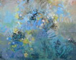 KAY FLIERL - GARDEN LYRICS 109 - TEAL, TAUPE, LIGHT BLUE - OIL ON PANEL - 30 X 24