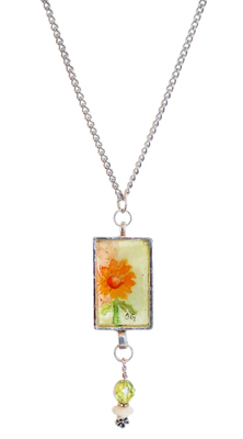 TERRI GALLO - PAINTED SUNFLOWER W/ GEMSTONE & OPAL NECKLACE - MIXED MEDIA