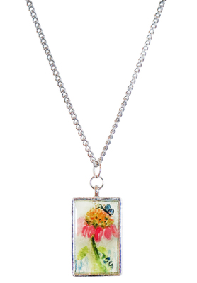 TERRI GALLO - PAINTED SUNFLOWER W/ BUTTERFLY NECKLACE - MIXED MEDIA