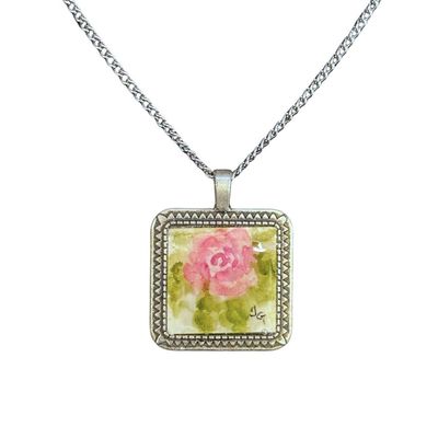TERRI GALLO - PINK ROSE PAINTED NECKLACE - WATERCOLOR