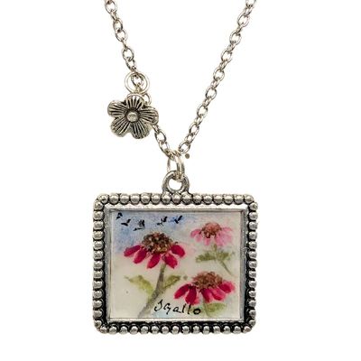 TERRI GALLO - PINK DAISY PAINTED NECKLACE - MIXED MEDIA