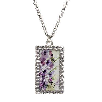 TERRI GALLO - PURPLE FLOWER PAINTED NECKLACE - MIXED MEDIA