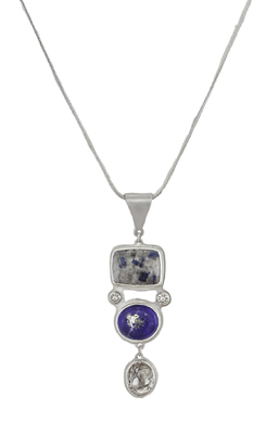 BILL GALLAGHER - LAPIS, QUARZITE, TOURMALINATED QTZ STERLING SILVER  PENDANT - STERLING & GEMSTONE