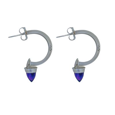 BILL GALLAGHER - SILVER HOOK EARRINGS W/ AMETHYST BULLETS - STERLING & GEMSTONE