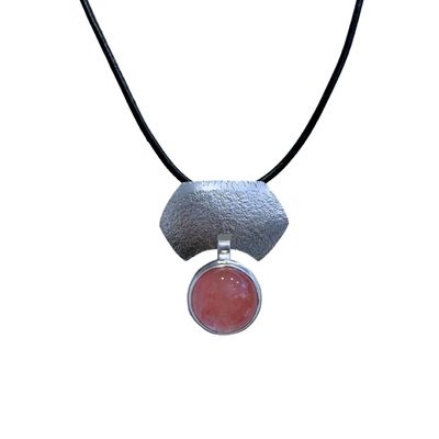 BILL GALLAGHER - SILVER TEXTURED PENDANT W/ PINK GLASS - SILVER