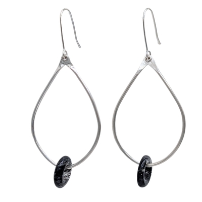 BILL GALLAGHER - TEAR DROP HOOPS W/ BLACK ACCENT - STERLING SILVER