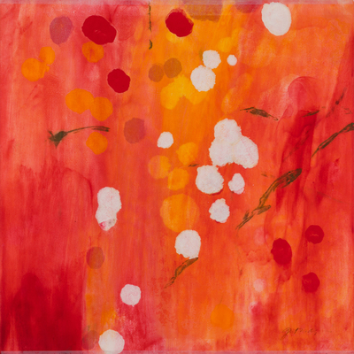 JANE GUTHRIDGE - BLOSSOMS 2 - ENCAUSTIC ON MULBERRY PAPER - 18 x 18