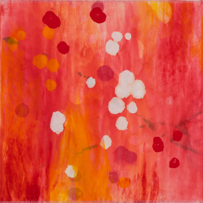 JANE GUTHRIDGE - BLOSSOMS 14 - ENCAUSTIC ON MULBERRY PAPER - 18 x 18