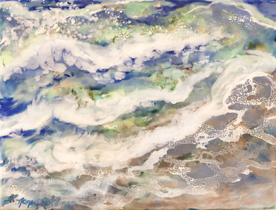 NANCY GOLDMAN - KISS THE SHORE - ENCAUSTIC - 9 X 12