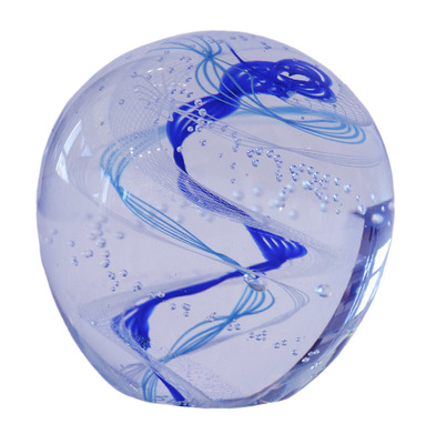 SCOTT GARRELTS - BLUE FANCY TWIST PAPERWEIGHT - GLASS - 4 x 4 x 4