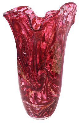 SCOTT GARRELTS - RUBY FOUNTAIN SMALL FLUTED VASE - GLASS - 7 x 11.5 x 7