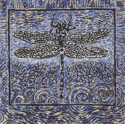 ANITA HECKMAN - TASSAJARA DRAGONFLY IV - MIXED MEDIA ON PAPER - 6 X 6