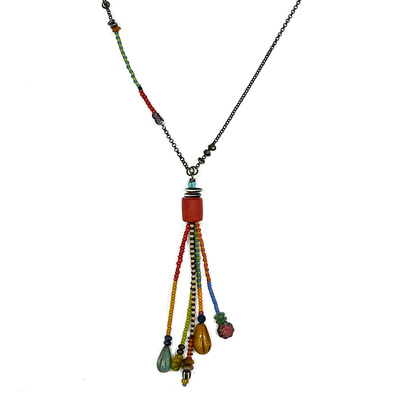 BRIDGET HOFF - LONG CHAIN WITH BEADED DANGLE NECKLACE - MIXED MEDIA