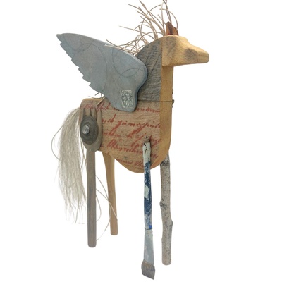BRIDGET HOFF - HORSE SCULPTURE W/ WINGS - MIXED MEDIA - 10 X14 X 3