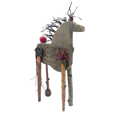 BRIDGET HOFF - HORSE SCULPTURE W/ CHERRY ON BACK - MIXED MEDIA - 8 X 13.5 X 2.5