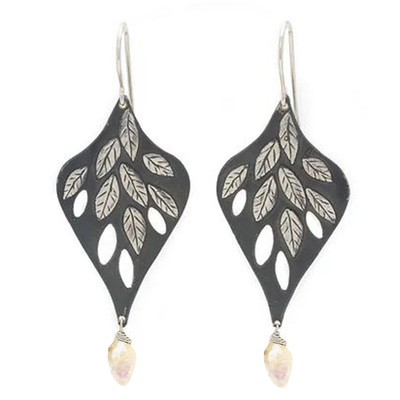 JIVITA HARRIS-CASEY - FALLING LEAVES W/ WHITE QUARTZ EARRINGS - STERLING & GEMSTONE