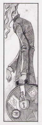 BRETT HELQUIST - COUNT W/ SUITCASE - GRAPHITE - 2.5 X 8 - ORIGINAL ILLUSTRATION FROM A SERIES OF UNFORTUNATE EVENTS: BOOK THE SECOND