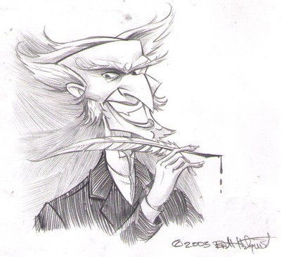 BRETT HELQUIST - COUNT W/ FEATHER PEN - GRAPHITE - 4.25 X 5 - ORIGINAL ILLUSTRATION FROM A SERIES OF UNFORTUNATE EVENTS: