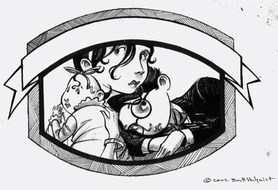 BRETT HELQUIST - VIOLET, SUNNY & KLAUS - PEN & INK - 7.75 X 5,6 - ORIGINAL ILLUSTRATION FROM A SERIES OF UNFORTUNATE EVENTS: