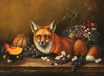 CAROL HEIMAN-GREENE - THE FOX AND THE GRAPES - OIL - 24 X 18