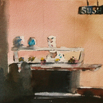 JULIE HILL - SUSHI ANYONE? - WATERCOLOR - 6 X 6