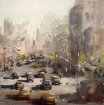 JULIE HILL - TAXI LANE - WATERCOLOR - 6 X 6