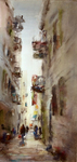 JULIE HILL - CHINATOWN ALLEY - WATERCOLOR - 10 X 20