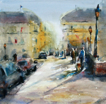 JULIE HILL - A PARISIENNE AFTERNOON - WATERCOLOR - 12 X 12
