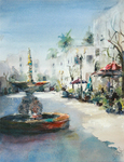 JULIE HILL - SANTA ANA FOUNTAIN - WATERCOLOR - 9 X 12