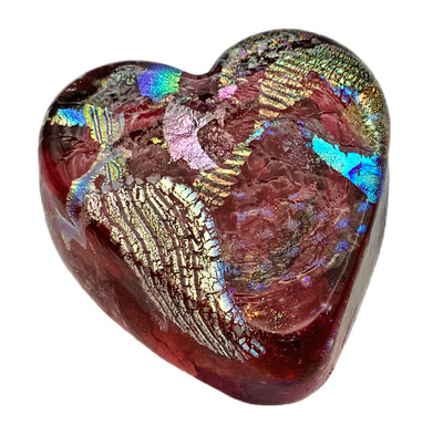 KEN AND INGRID HANSON - RED DICHRONIC HEART PAPER WEIGHT - GLASS
