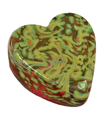 KEN AND INGRID HANSON - RUBY SWRIL HEART PAPER WEIGHT - GLASS
