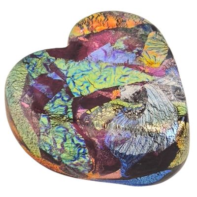KEN AND INGRID HANSON - RUBY DICHRO HEART PAPERWEIGHT - GLASS