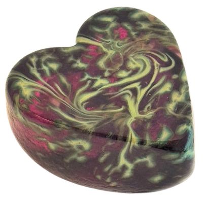KEN AND INGRID HANSON - RUBY SWIRL HEART PAPERWEIGHT - GLASS