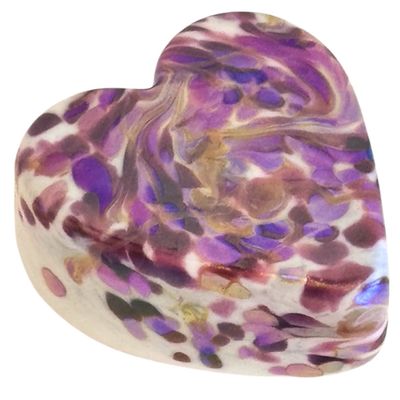 KEN AND INGRID HANSON - OPALINE SWIRL HEART PAPERWEIGHT - GLASS