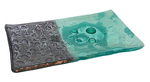 LEONA HAWKS - SOAP DISH -TEAL & PURPLE, LG - GLASS - 5 X 8