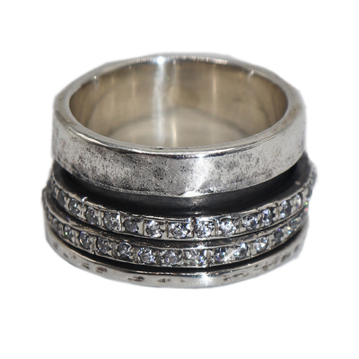ITHIL METALWORKS - SILVER SPINNER RING W/ TWO BANDS OF CZ - SILVER