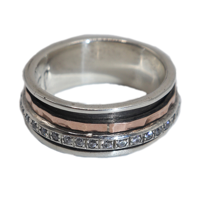 ITHIL METALWORKS - SILVER & 9K GOLD SPINNER RING W/ CZ - SILVER - 8