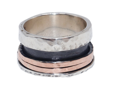 ITHIL METALWORKS - SILVER & 9K ROSE GOLD SPINNER RING - SILVER & GOLD - 8