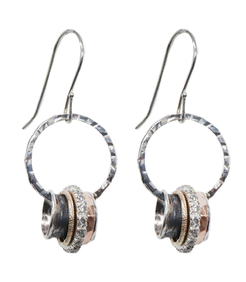 ITHIL METALWORKS - STERLING SILVER & 14K GOLD FILL SPINNER EARRINGS WITH CZ - STERLING & GOLD