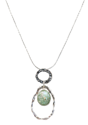 ITHIL METALWORKS - SILVER NECKLACE WITH ROMAN GLASS PENDANT - STERLING SILVER & ROMAN GLASS