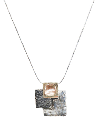 ITHIL METALWORKS - SILVER & 9K GOLD NECKLACE WITH MULTI SQUARE PENDANT - SILVER & GOLD
