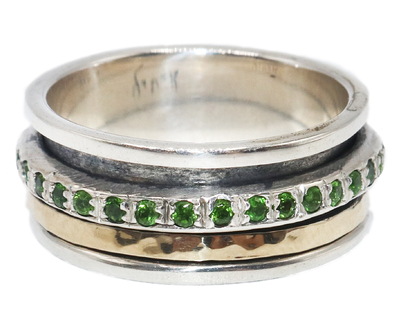 ITHIL METALWORKS - SILVER & 9K GOLD W/ CHROME DIOPSIDE - SILVER & GOLD